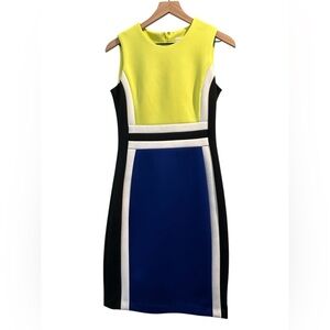 Calvin Klein Vibrant Sleeveless Midi Dress - Yellow, Blue, Black